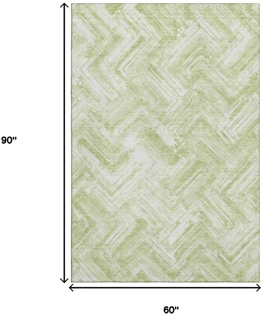 Green And Ivory Chevron Washable Area Rug With UV Protection Photo 3