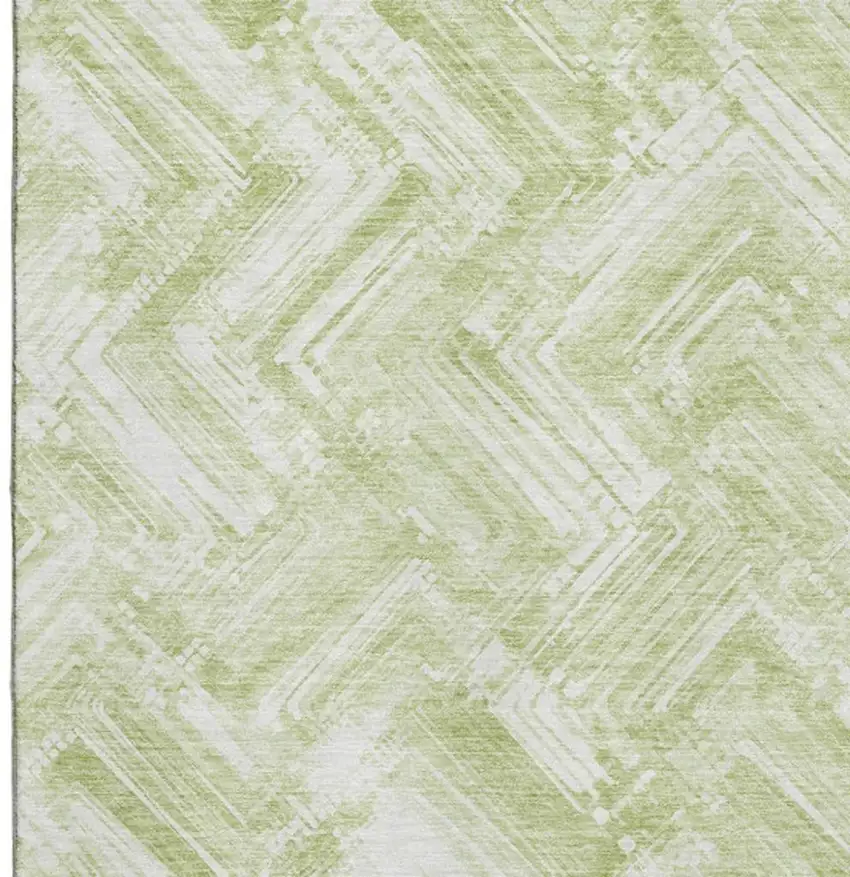 Green And Ivory Chevron Washable Area Rug With UV Protection Photo 2