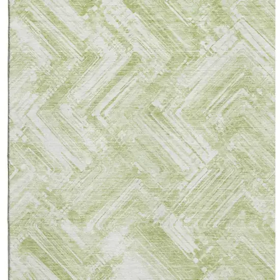 Green And Ivory Chevron Washable Area Rug With UV Protection Photo 2
