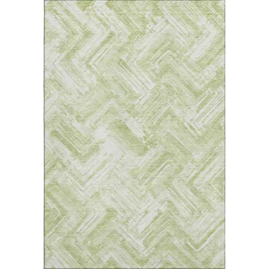 Green And Ivory Chevron Washable Area Rug With UV Protection Photo 1