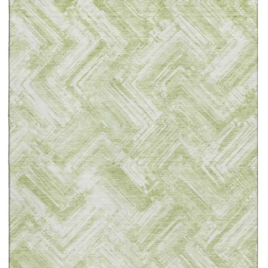 Green And Ivory Chevron Washable Area Rug With UV Protection Photo 3