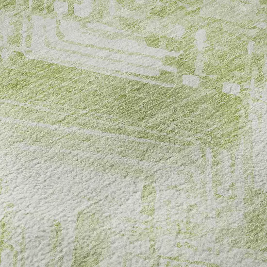 Green And Ivory Chevron Washable Area Rug With UV Protection Photo 9