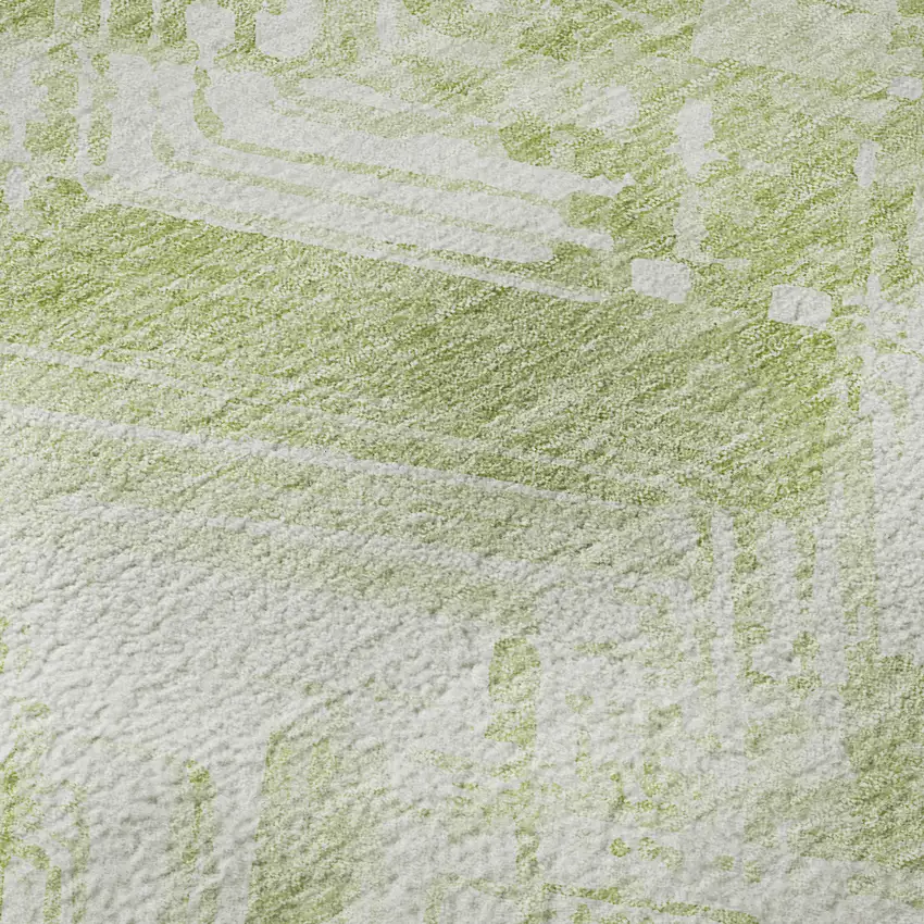 Green And Ivory Chevron Washable Area Rug With UV Protection Photo 9