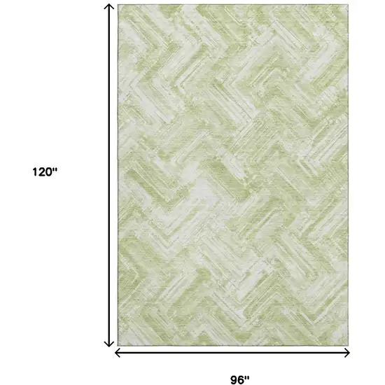 Green And Ivory Chevron Washable Area Rug With UV Protection Photo 3