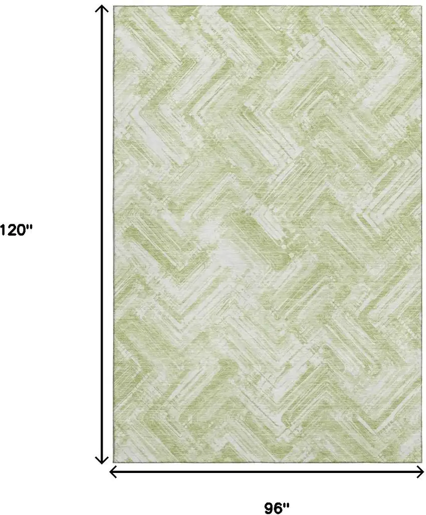 Green And Ivory Chevron Washable Area Rug With UV Protection Photo 3