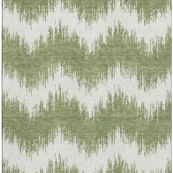 Green And Ivory Chevron Washable Area Rug With UV Protection Photo 3
