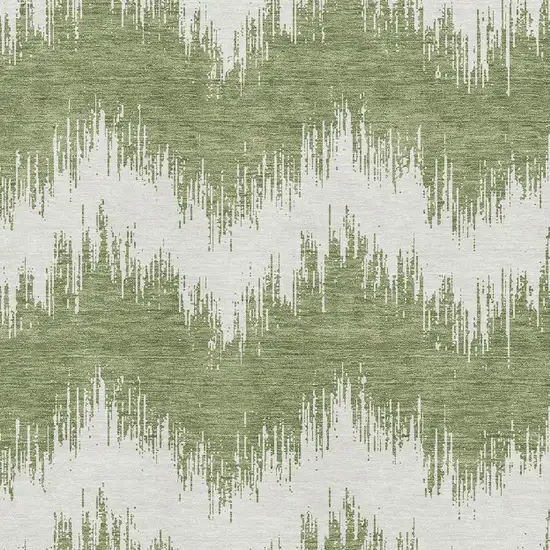 Green And Ivory Chevron Washable Area Rug With UV Protection Photo 3