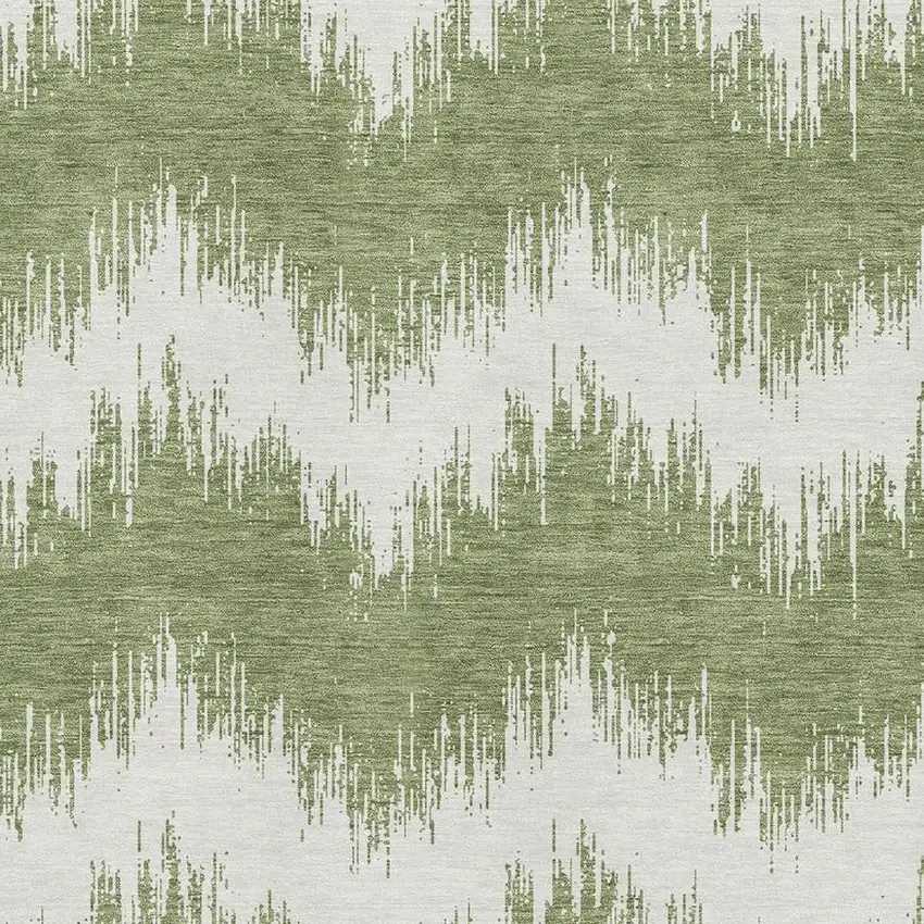 Green And Ivory Chevron Washable Area Rug With UV Protection Photo 3