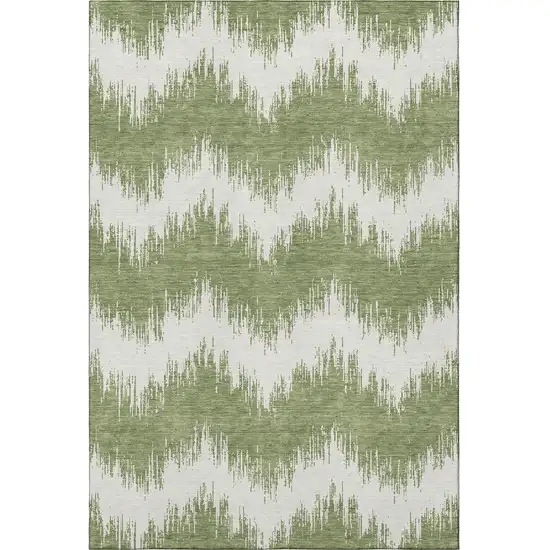 Green And Ivory Chevron Washable Area Rug With UV Protection Photo 4