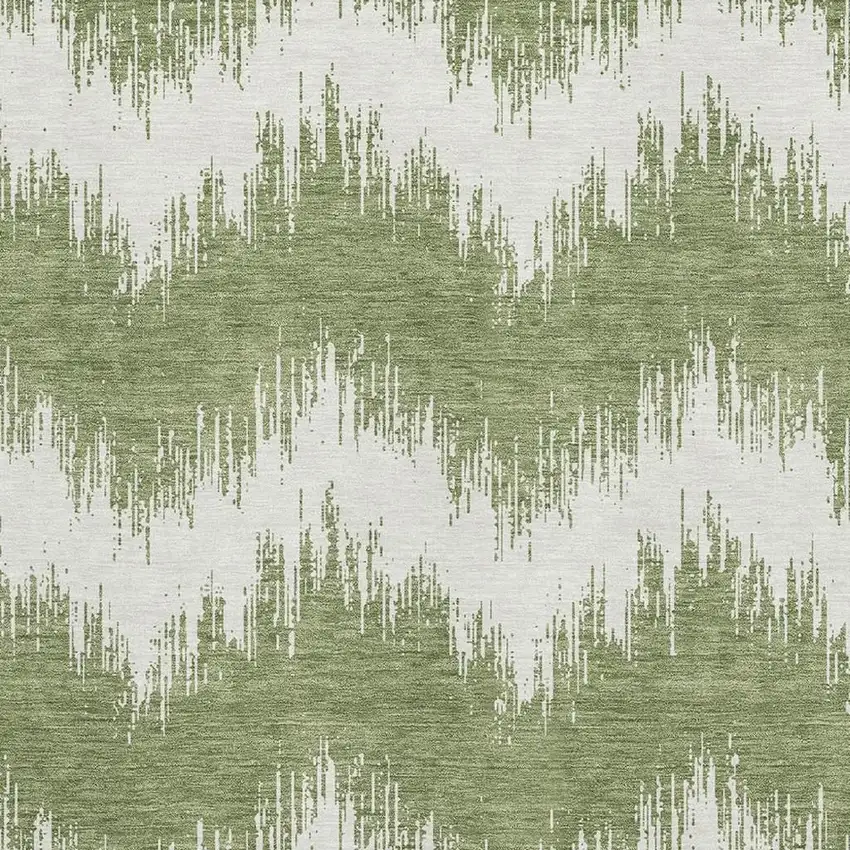 Green And Ivory Chevron Washable Area Rug With UV Protection Photo 3