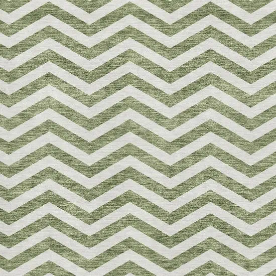 Green And Ivory Chevron Washable Area Rug With UV Protection Photo 3
