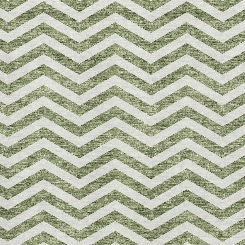 Green And Ivory Chevron Washable Area Rug With UV Protection Photo 3