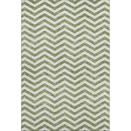 Green And Ivory Chevron Washable Area Rug With UV Protection Photo 1