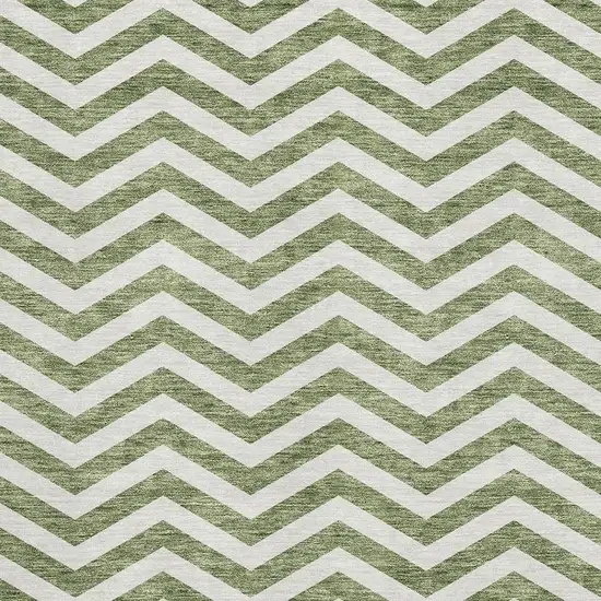Green And Ivory Chevron Washable Area Rug With UV Protection Photo 3