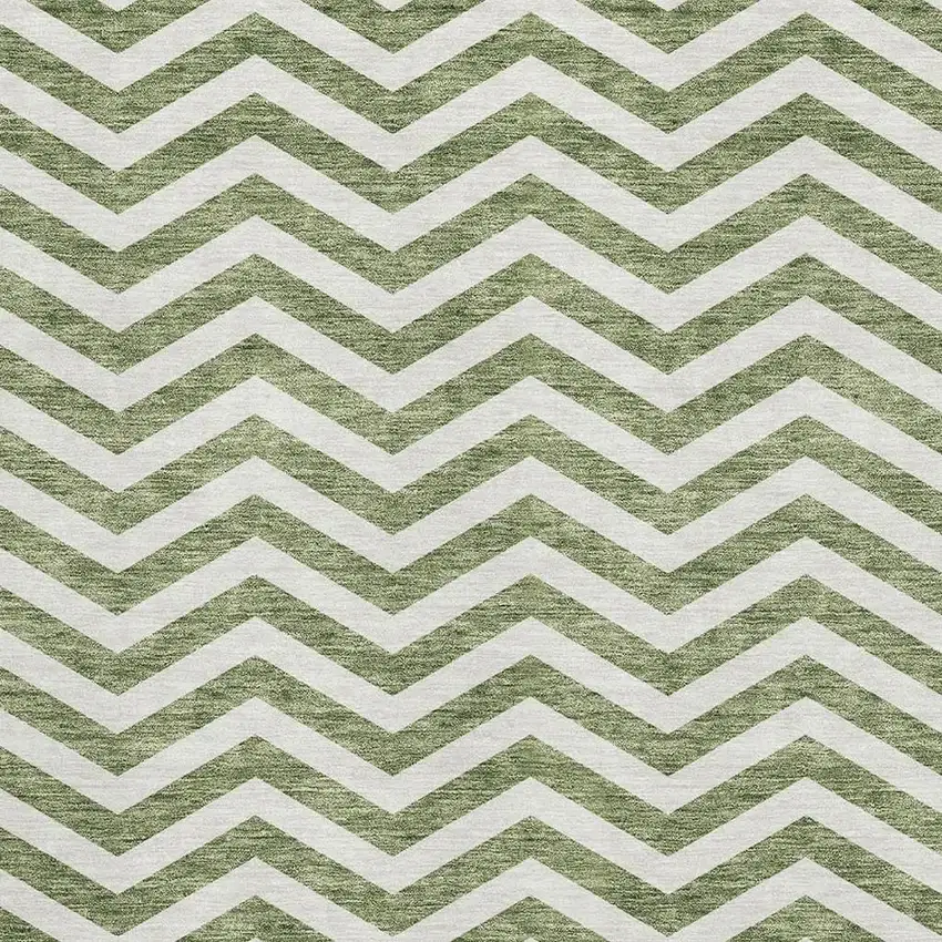 Green And Ivory Chevron Washable Area Rug With UV Protection Photo 3