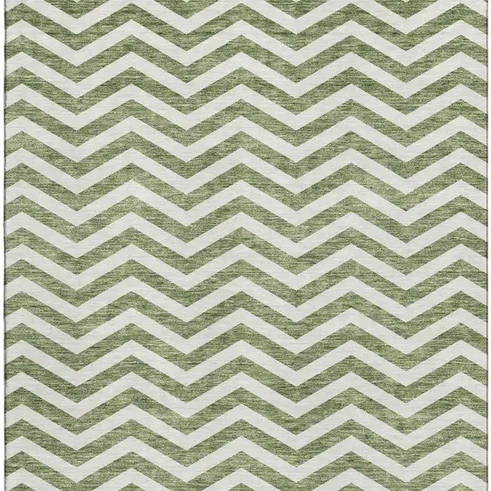 Green And Ivory Chevron Washable Area Rug With UV Protection Photo 3