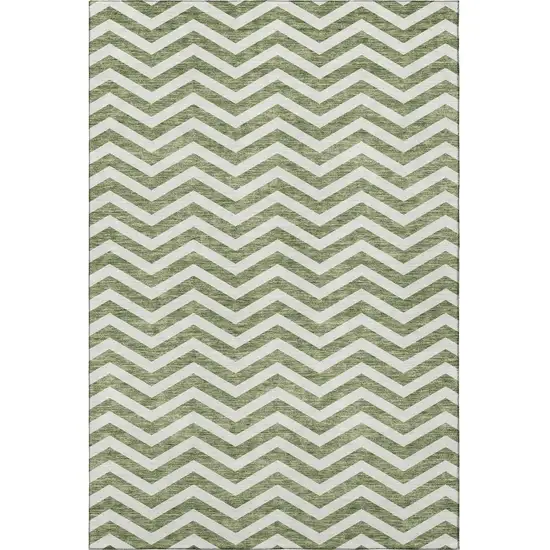 Green And Ivory Chevron Washable Area Rug With UV Protection Photo 4
