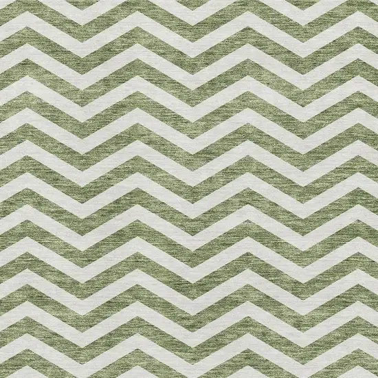 Green And Ivory Chevron Washable Area Rug With UV Protection Photo 3