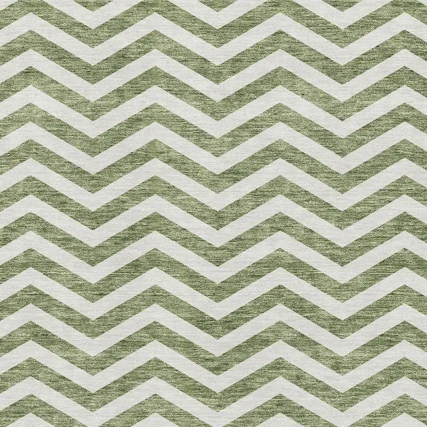 Green And Ivory Chevron Washable Area Rug With UV Protection Photo 3