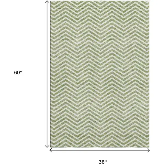 Green And Ivory Chevron Washable Area Rug With UV Protection Photo 3