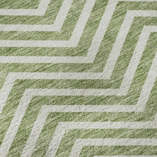 Green And Ivory Chevron Washable Area Rug With UV Protection Photo 9