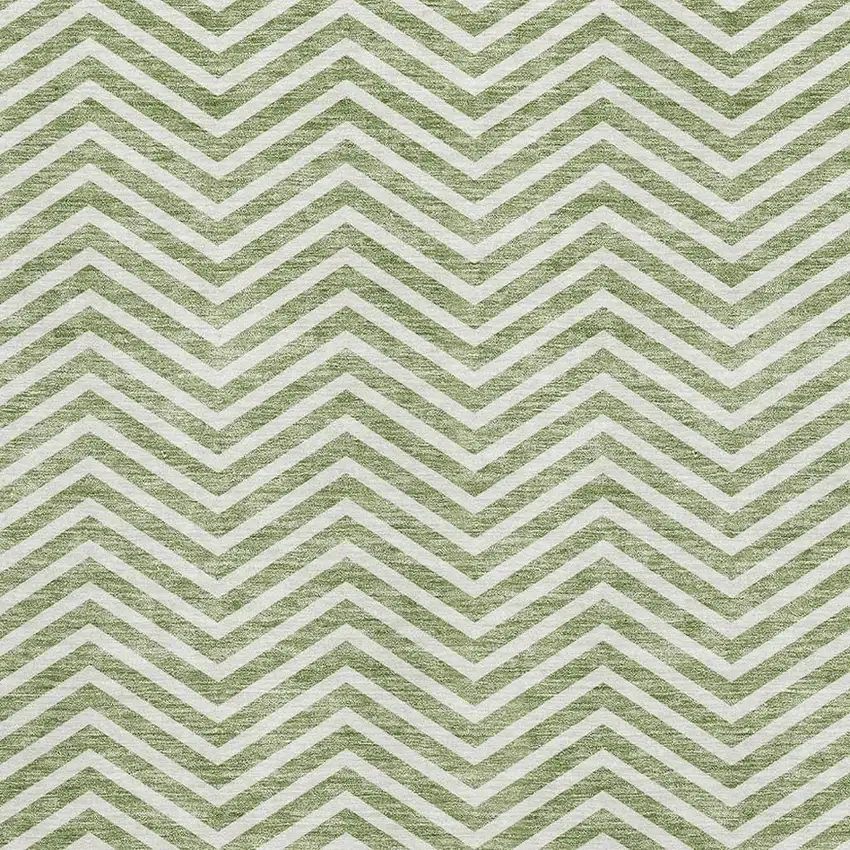 Green And Ivory Chevron Washable Area Rug With UV Protection Photo 2