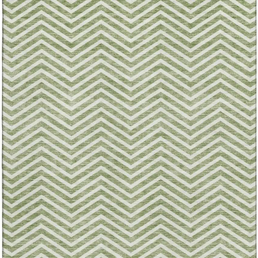Green And Ivory Chevron Washable Area Rug With UV Protection Photo 3