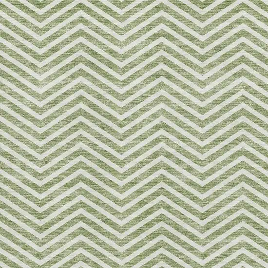 Green And Ivory Chevron Washable Area Rug With UV Protection Photo 2