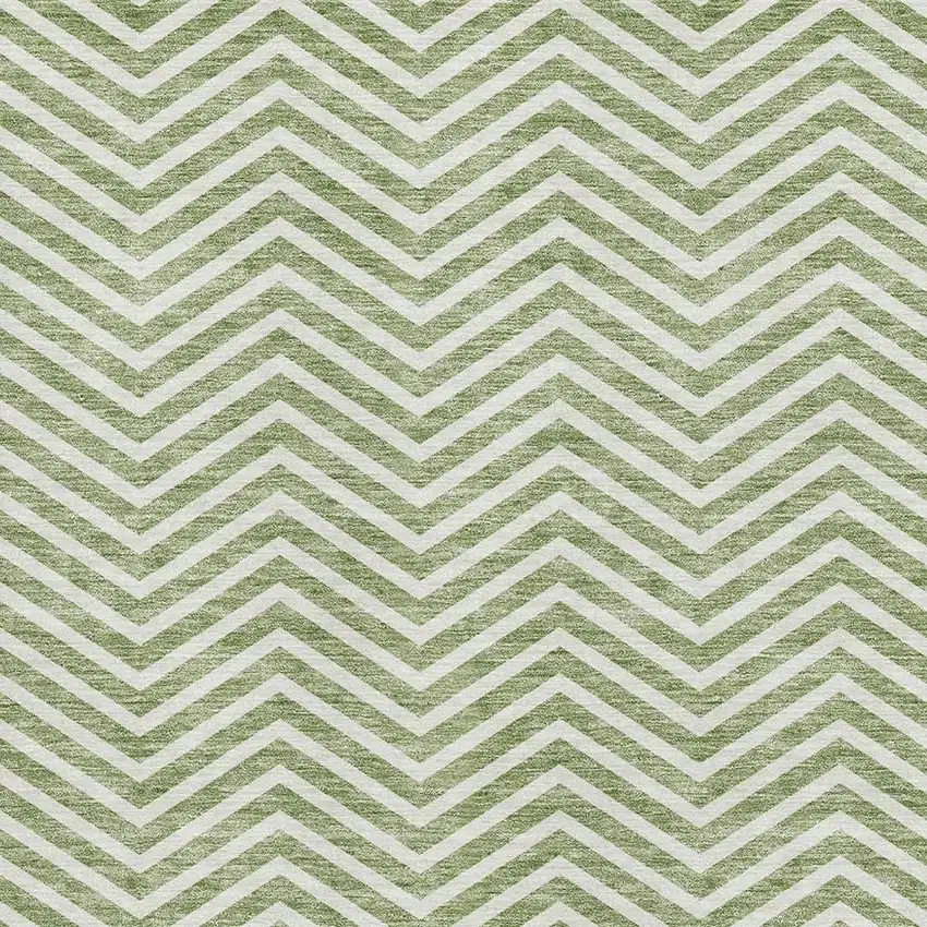 Green And Ivory Chevron Washable Area Rug With UV Protection Photo 2