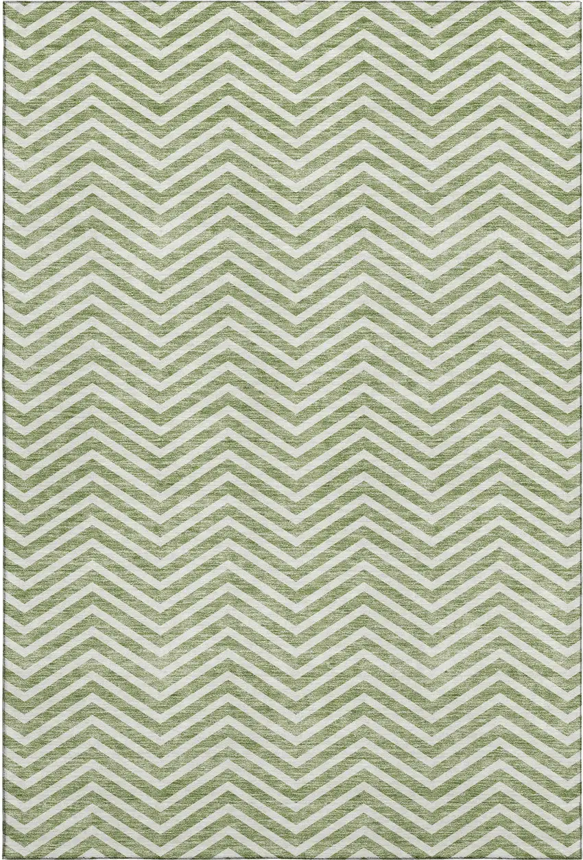 Green And Ivory Chevron Washable Area Rug With UV Protection Photo 1