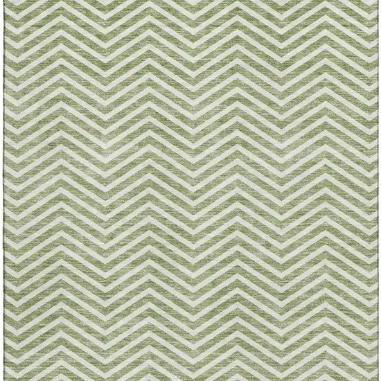 Green And Ivory Chevron Washable Area Rug With UV Protection Photo 3
