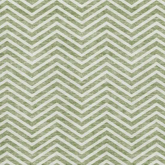 Green And Ivory Chevron Washable Area Rug With UV Protection Photo 2