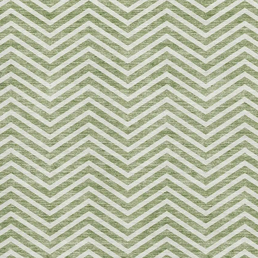 Green And Ivory Chevron Washable Area Rug With UV Protection Photo 2