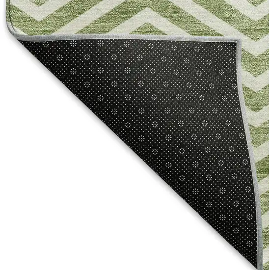 Green And Ivory Chevron Washable Area Rug With UV Protection Photo 6