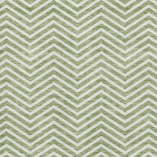 Green And Ivory Chevron Washable Area Rug With UV Protection Photo 2