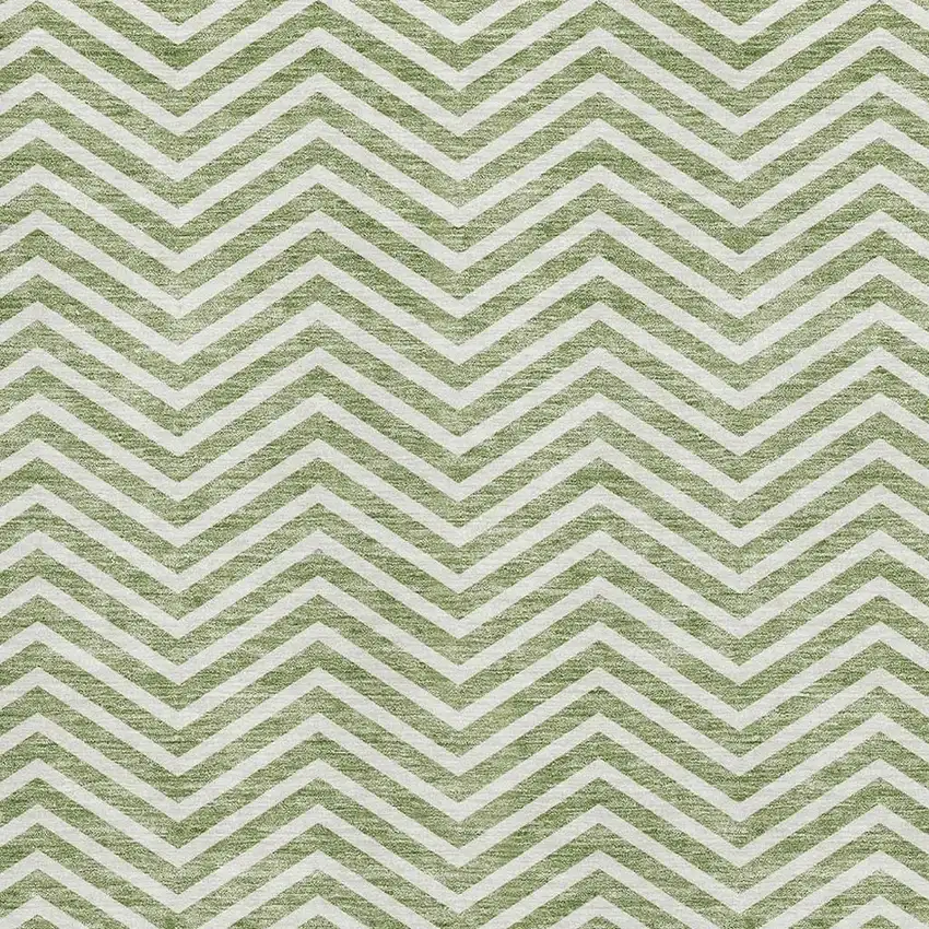 Green And Ivory Chevron Washable Area Rug With UV Protection Photo 2