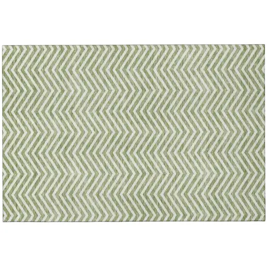 Green And Ivory Chevron Washable Area Rug With UV Protection Photo 2