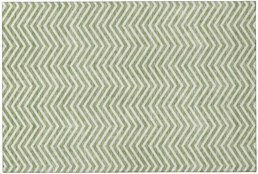 Green And Ivory Chevron Washable Area Rug With UV Protection Photo 2