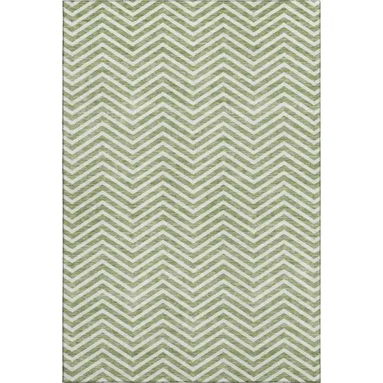 Green And Ivory Chevron Washable Area Rug With UV Protection Photo 1