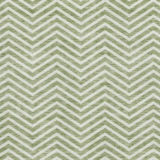 Green And Ivory Chevron Washable Area Rug With UV Protection Photo 2
