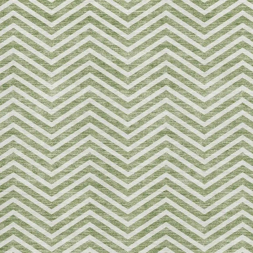 Green And Ivory Chevron Washable Area Rug With UV Protection Photo 2
