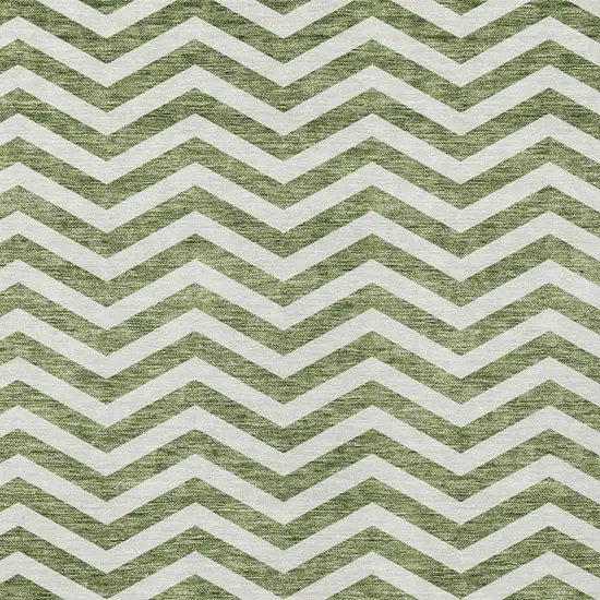 Green And Ivory Chevron Washable Indoor Outdoor Area Rug Photo 6