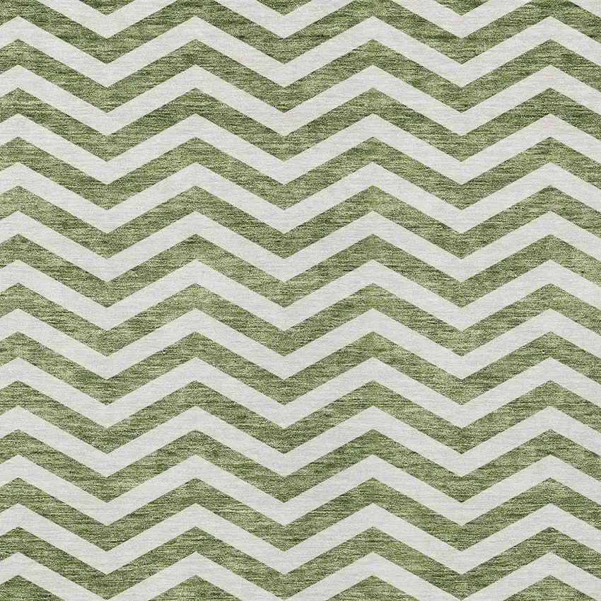 Green And Ivory Chevron Washable Indoor Outdoor Area Rug Photo 6