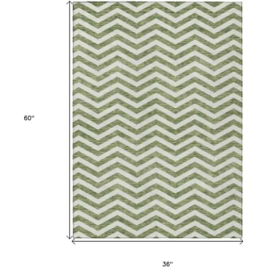 Green And Ivory Chevron Washable Indoor Outdoor Area Rug Photo 3