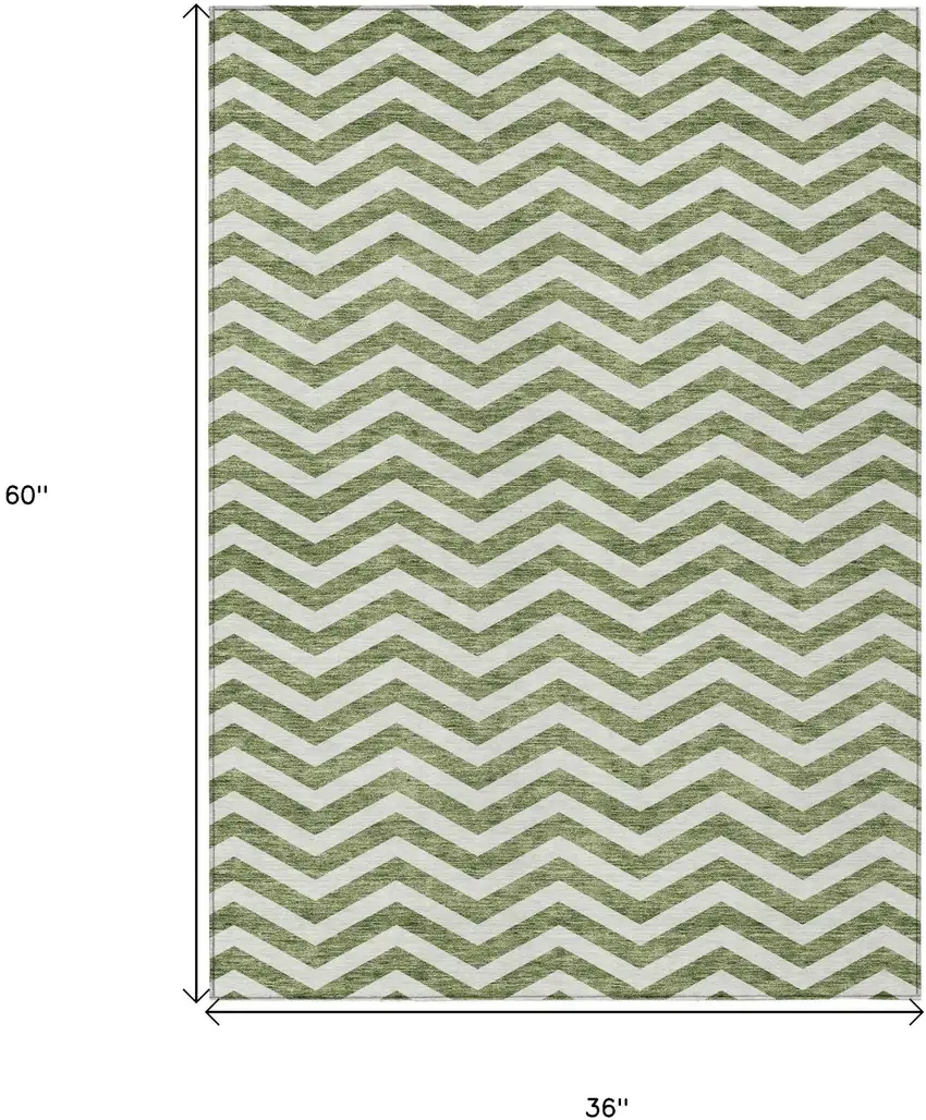 Green And Ivory Chevron Washable Indoor Outdoor Area Rug Photo 3