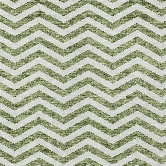 Green And Ivory Chevron Washable Indoor Outdoor Area Rug Photo 4