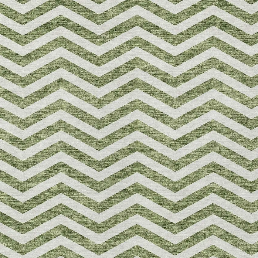 Green And Ivory Chevron Washable Indoor Outdoor Area Rug Photo 4