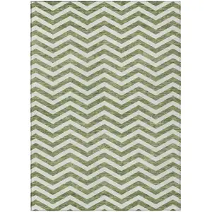 Photo of Green And Ivory Chevron Washable Indoor Outdoor Area Rug