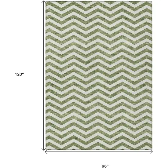 Green And Ivory Chevron Washable Indoor Outdoor Area Rug Photo 3