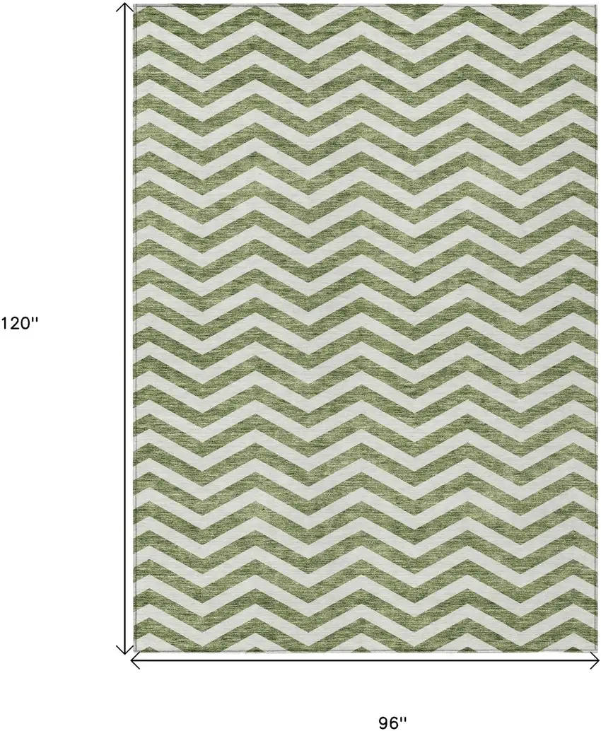Green And Ivory Chevron Washable Indoor Outdoor Area Rug Photo 3